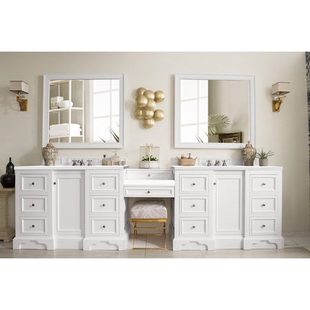 James Martin Vanities De Soto 118in Double Vanity Set, Bright White w/ 3 CM White Zeus Quartz Top 825-V118-BW-DU-WZ